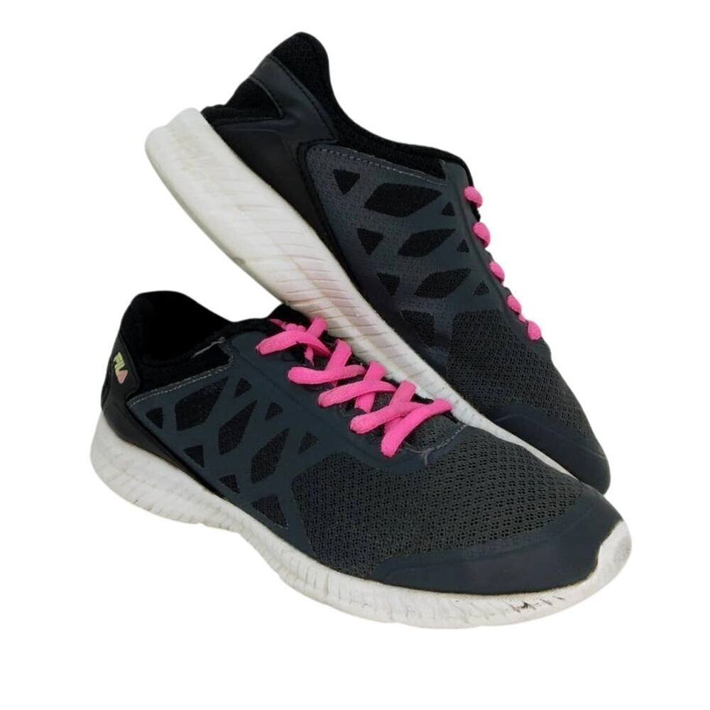 FILA Girl's Pre-owned Charcoal Gray & Pink Running Sneakers - sz. 3 1/2Y